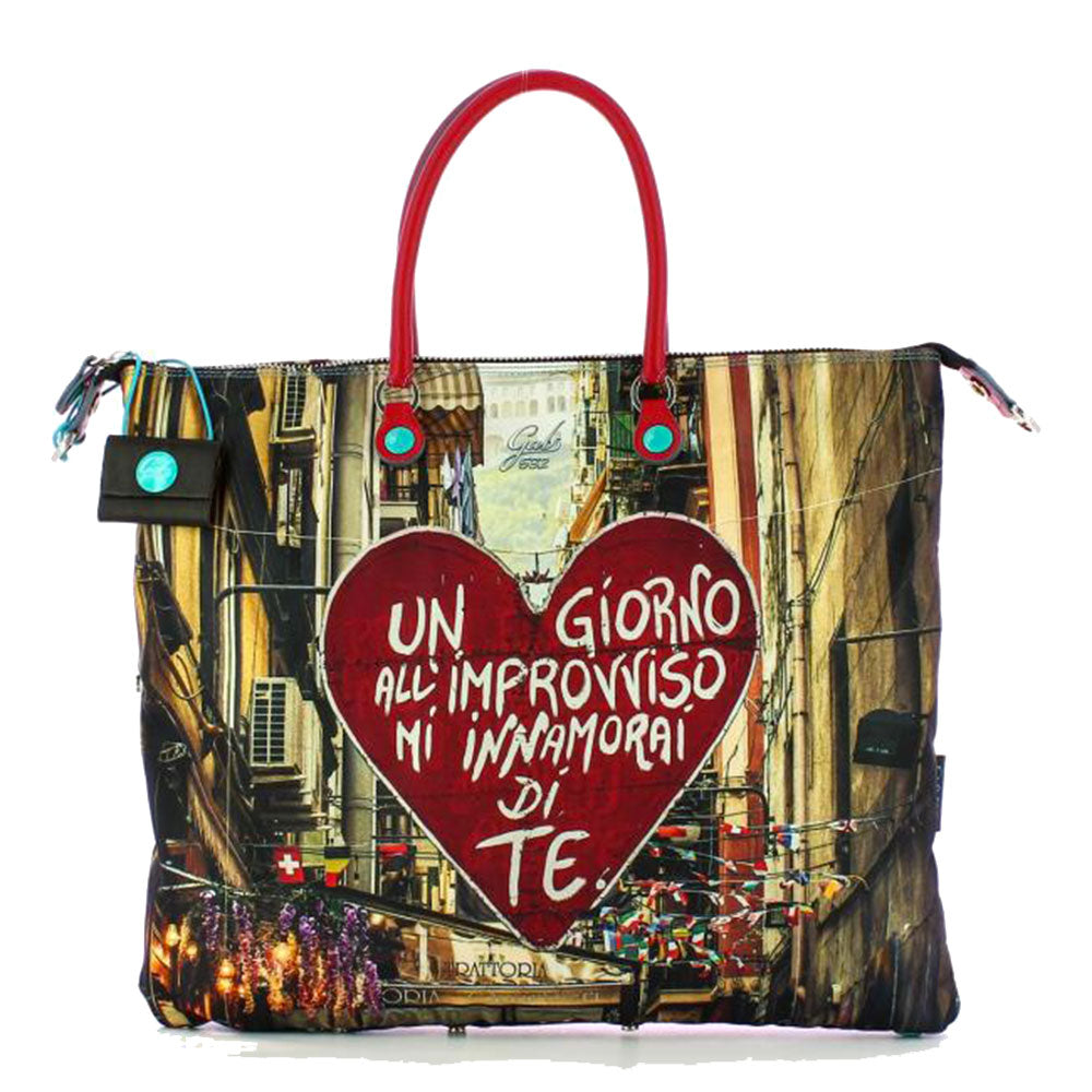 Borsa Donna a Mano con Tracolla GABS G3 Trasformabile in Tessuto stampa Quartieri Spagnoli Napoli Large