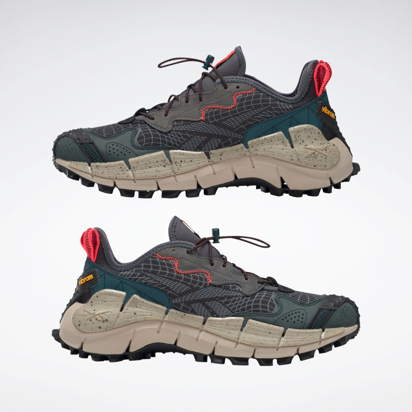 Scarpe Uomo REEBOK Sneakers linea Zig Kinetica II Edge colore Nero Verde Pino e Beige