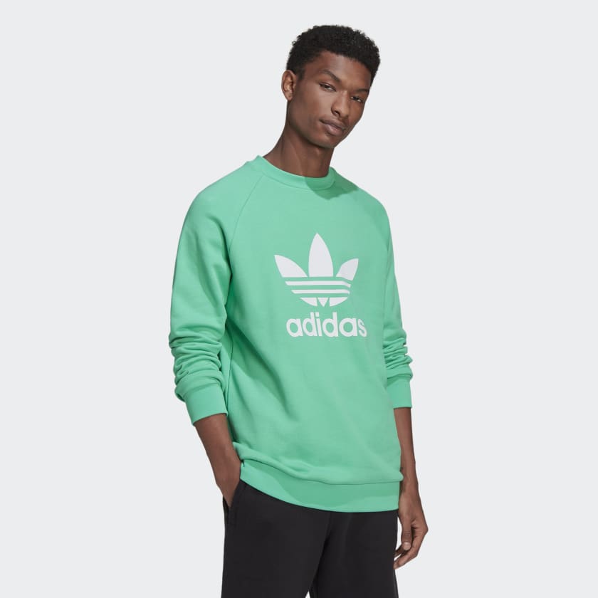 Felpa ADIDAS linea Adicolor Trefoil Crew colore Hi-Res Green e White
