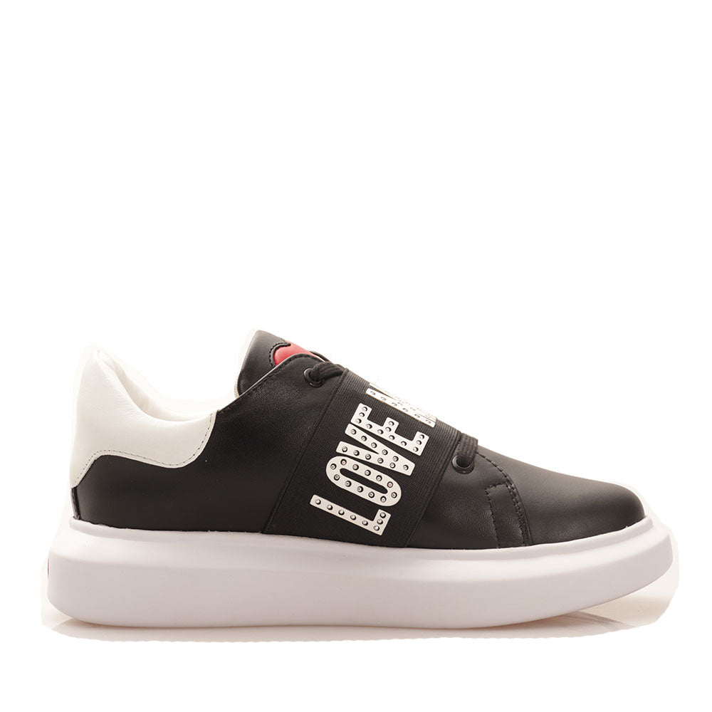 Scarpe Donna LOVE MOSCHINO Sneakers in Pelle Nera con Inserto