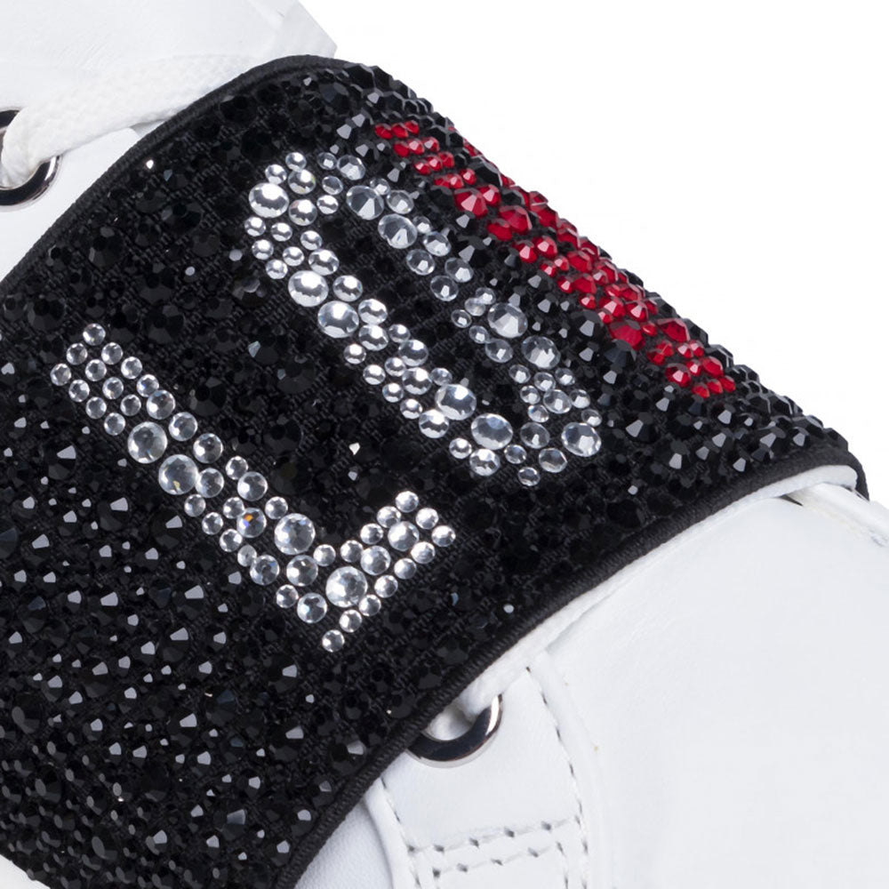 Scarpe Donna LOVE MOSCHINO Sneakers in Pelle Bianca con Fascia Logata con Strass