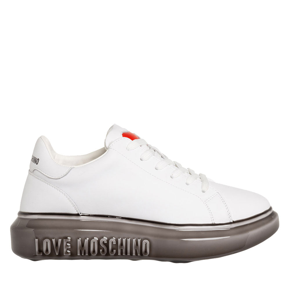 Scarpe Donna LOVE MOSCHINO Sneakers in Pelle Bianca con Suola Nera
