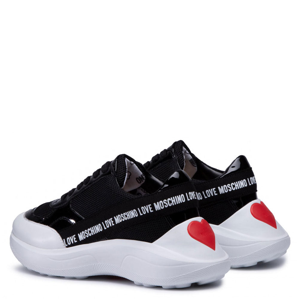 Scarpe Donna LOVE MOSCHINO Sneakers in Rete e Vernice Nero con Label Logo