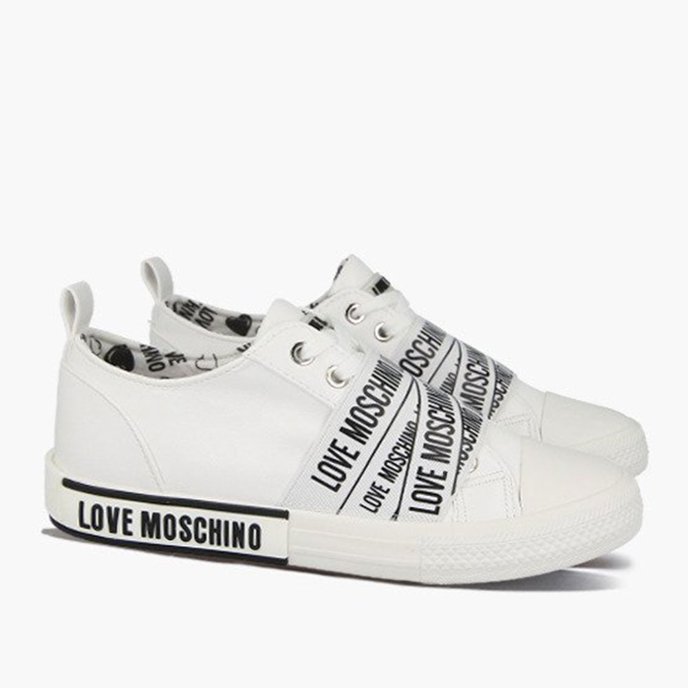 Scarpe Donna LOVE MOSCHINO linea Logo Label Sneakers in Pelle Bianca