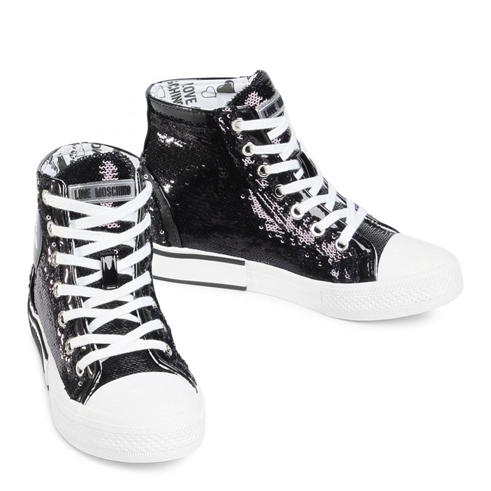 Scarpe Donna LOVE MOSCHINO Sneakers Alte con Paillettes Nere