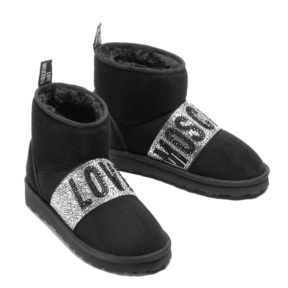 Scarpe Donna LOVE MOSCHINO Stivaletti in Camoscio con Maxi Fascia Logata con Strass