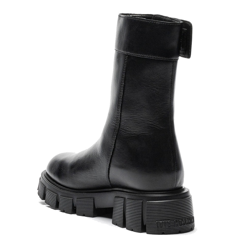 Scarpe Donna LOVE MOSCHINO Stivali in Pelle Nera linea Gold Metal