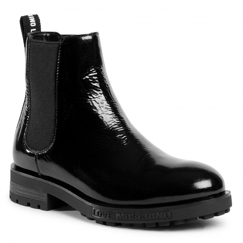 Scarpe Donna LOVE MOSCHINO Stivaletti Beatles in Pelle Nera Lucida