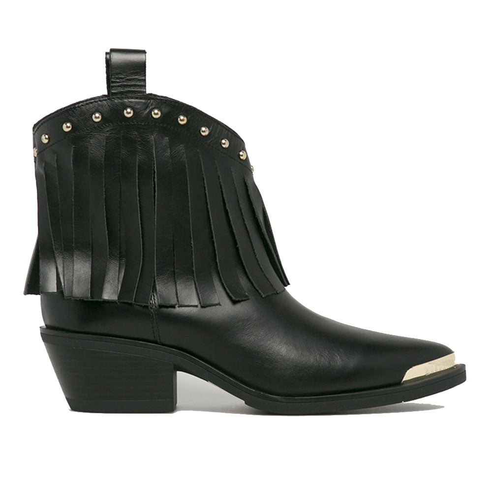 Scarpe Donna LOVE MOSCHINO Stivaletti Texani in Pelle Nera con Frange