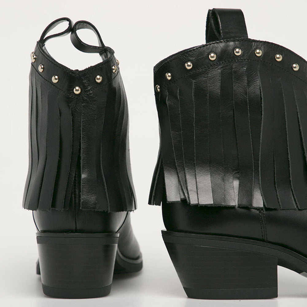 Scarpe Donna LOVE MOSCHINO Stivaletti Texani in Pelle Nera con Frange