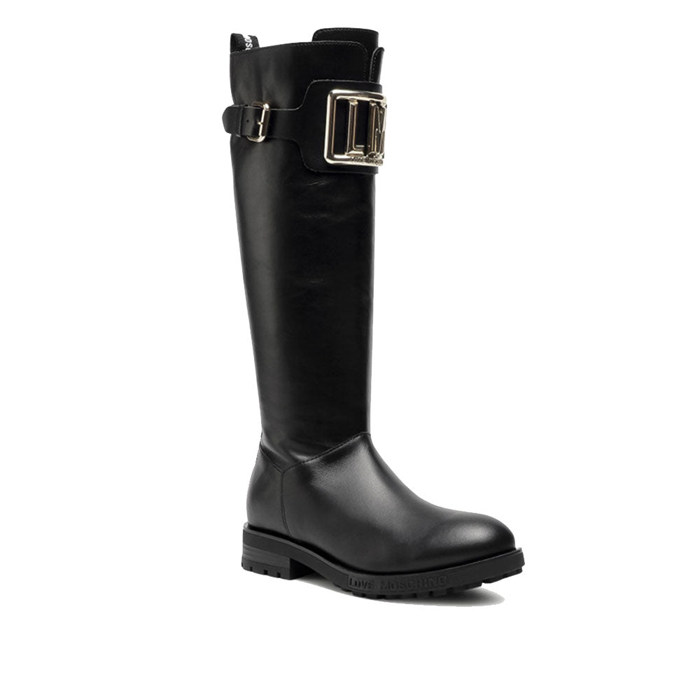 Scarpe Donna LOVE MOSCHINO Stivali in Pelle Nera con Logo LM