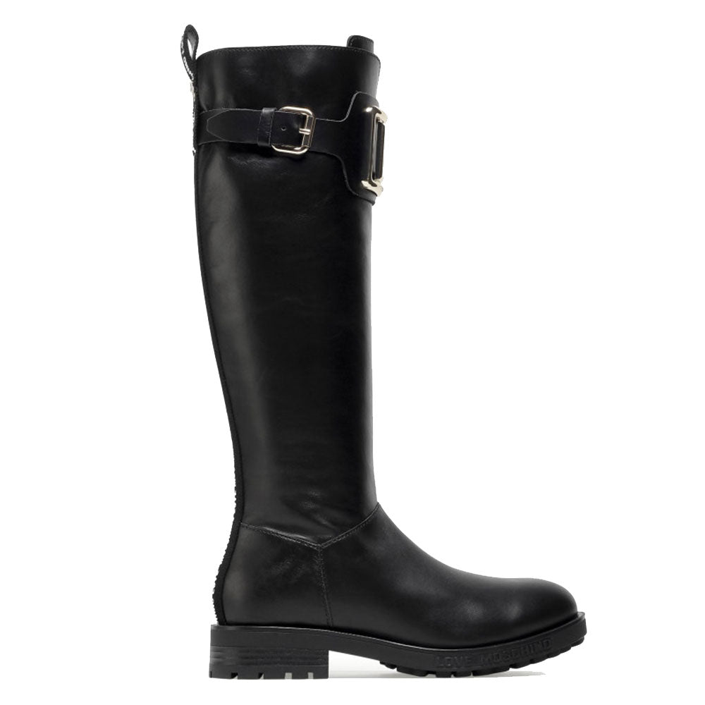 Scarpe Donna LOVE MOSCHINO Stivali in Pelle Nera con Logo LM