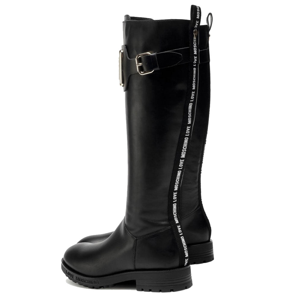 Scarpe Donna LOVE MOSCHINO Stivali in Pelle Nera con Logo LM