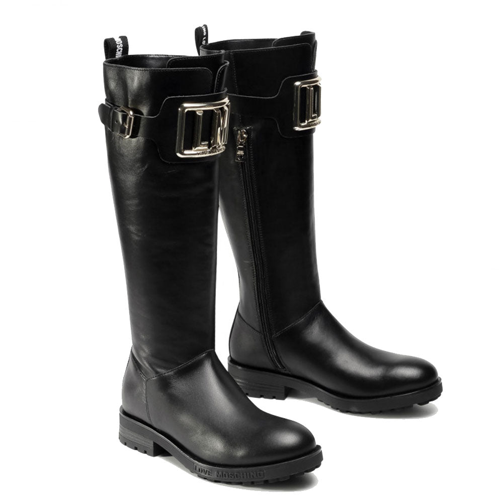 Scarpe Donna LOVE MOSCHINO Stivali in Pelle Nera con Logo LM