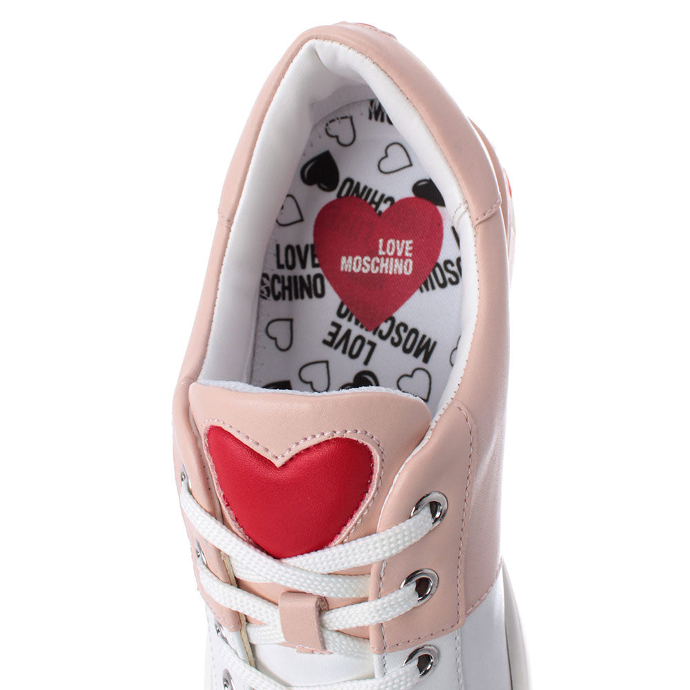 Sneakers Donna Love Moschino in Pelle Bicolor Bianco e Cipria