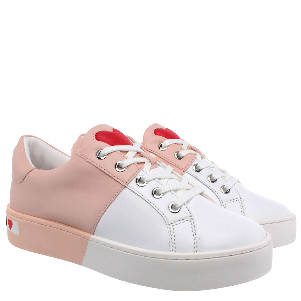 Sneakers Donna Love Moschino in Pelle Bicolor Bianco e Cipria
