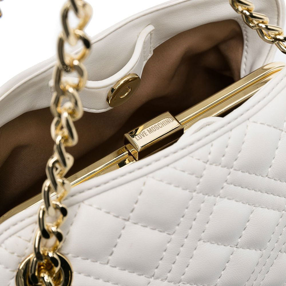 Borsa Donna Piccola a Spalla LOVE MOSCHINO linea Shiny Quilted colore Off White JC4014