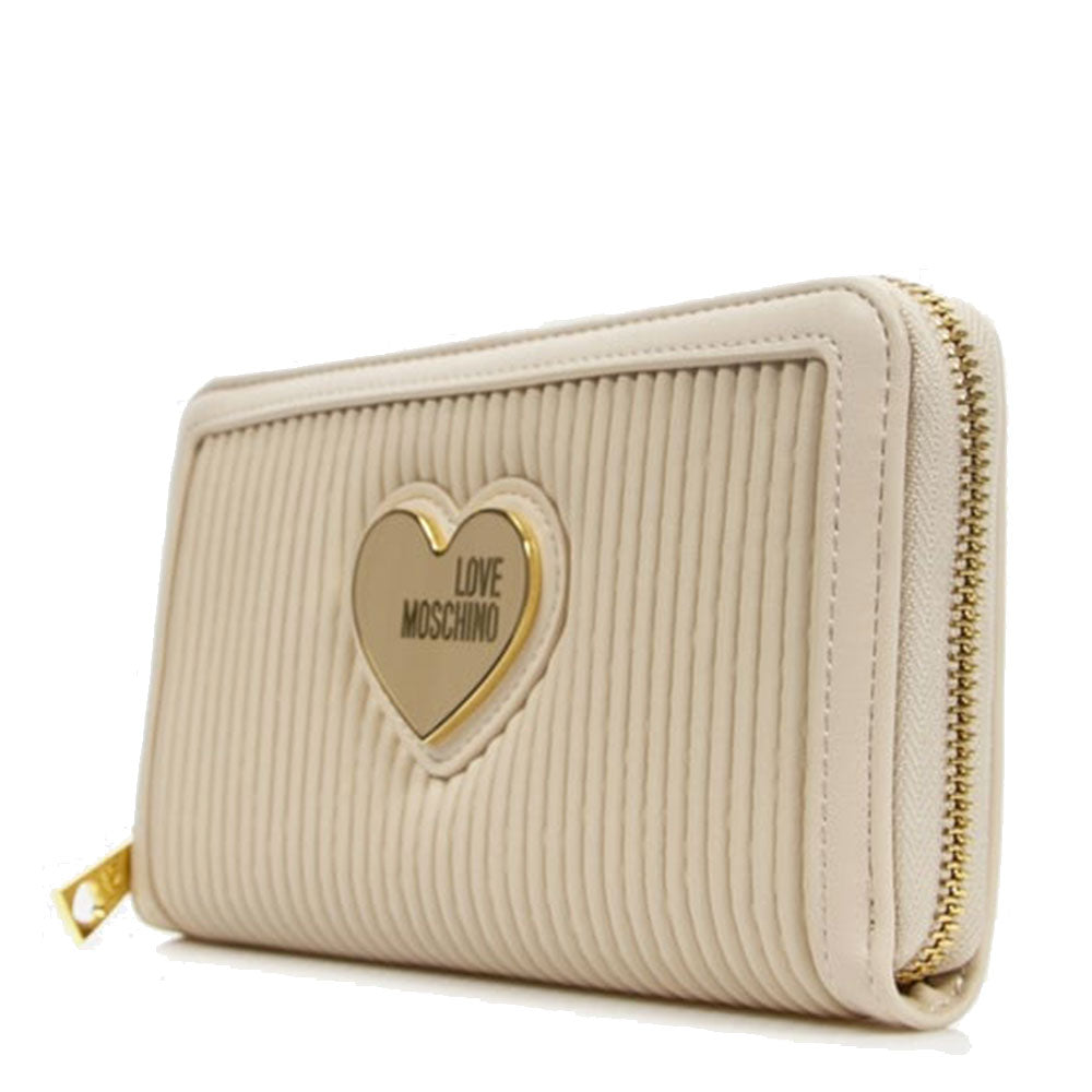 Portafoglio Donna Zip Around LOVE MOSCHINO linea Pleated Avorio