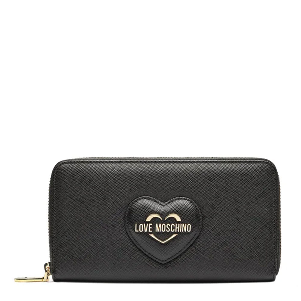 Portafoglio Donna Zip Around LOVE MOSCHINO stampa Saffiano Nera