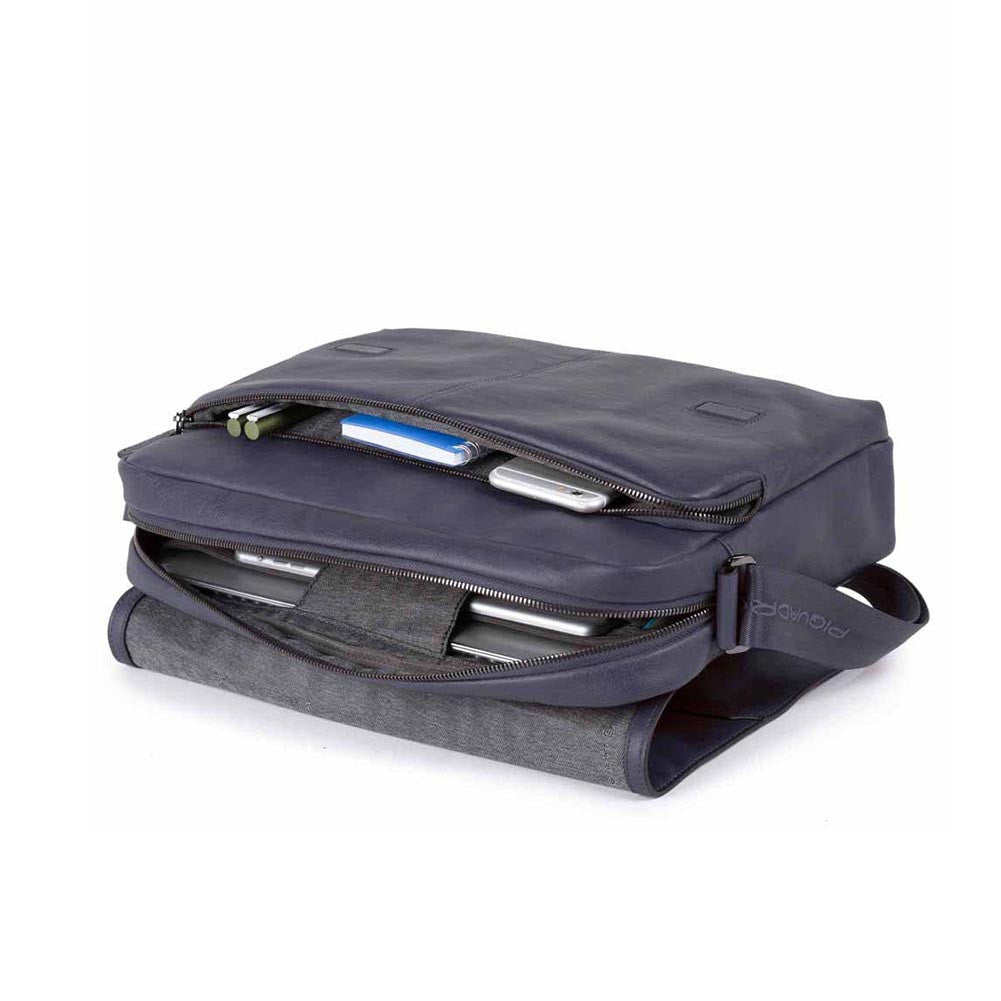 Messenger Porta Pc 14" e Porta Tablet PIQUADRO in Pelle Blu Linea Black Square - CA4639B3