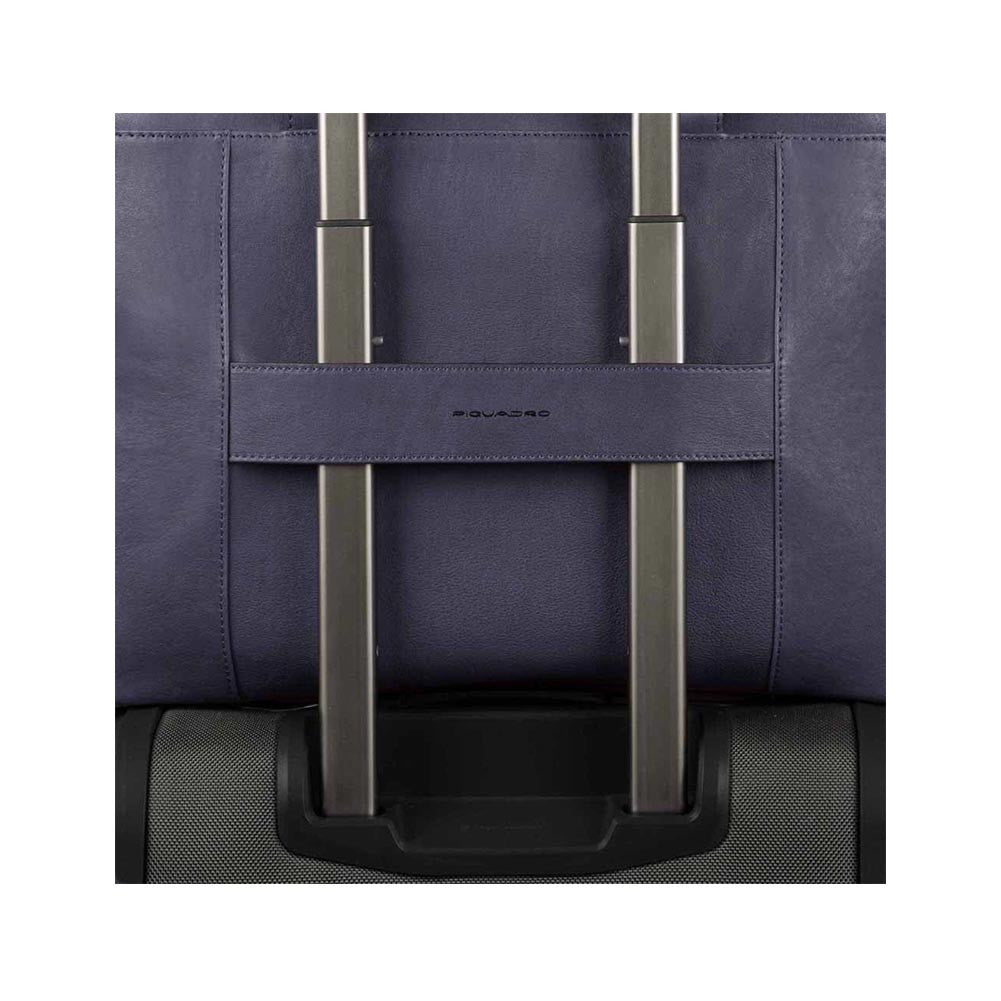 Messenger Porta Pc 14" e Porta Tablet PIQUADRO in Pelle Blu Linea Black Square - CA4639B3