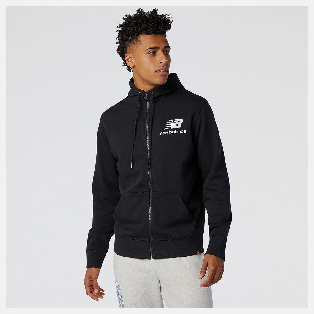 Felpa Uomo con Cappuccio NEW BALANCE linea Essentials Stacked Full Zip colore Black
