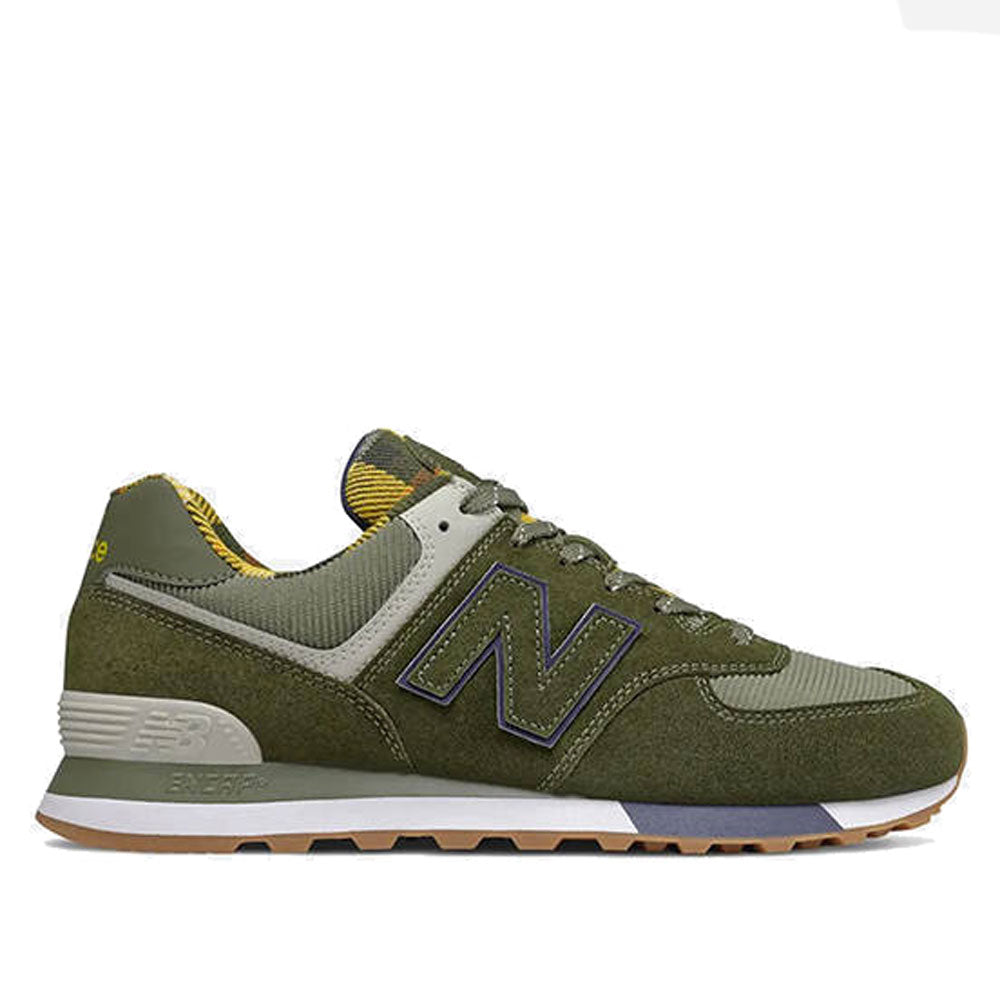 Scarpe Uomo NEW BALANCE Sneakers 574 in Mesh e Suede colore Green con Dettagli Tartan