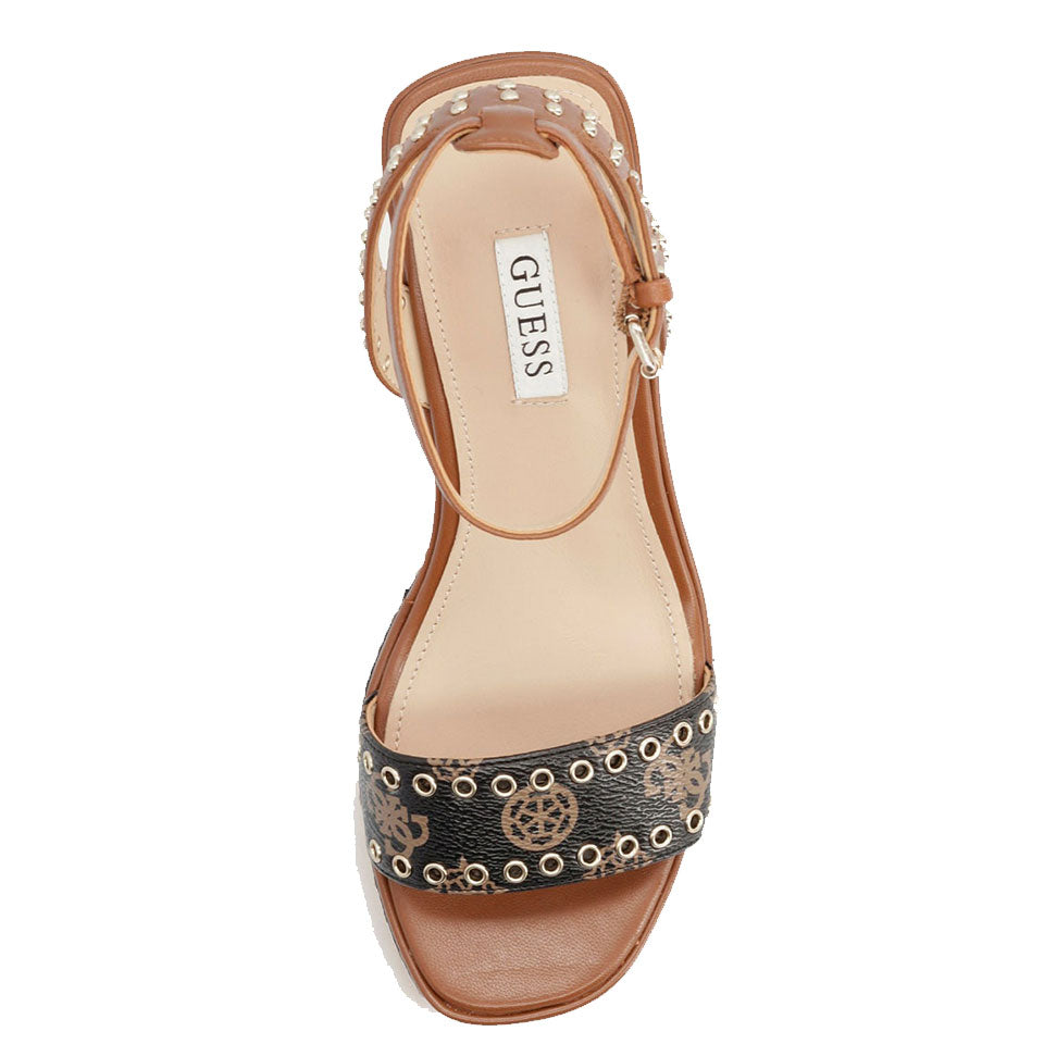 Sandali Donna con Zeppa GUESS linea Noldo con Borchie colore Cognac