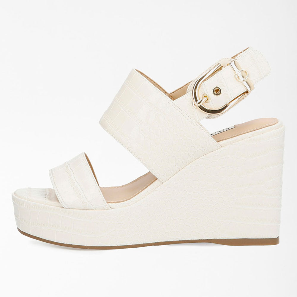 Sandali Donna con Zeppa GUESS linea Nolita stampa Cocco colore Crema
