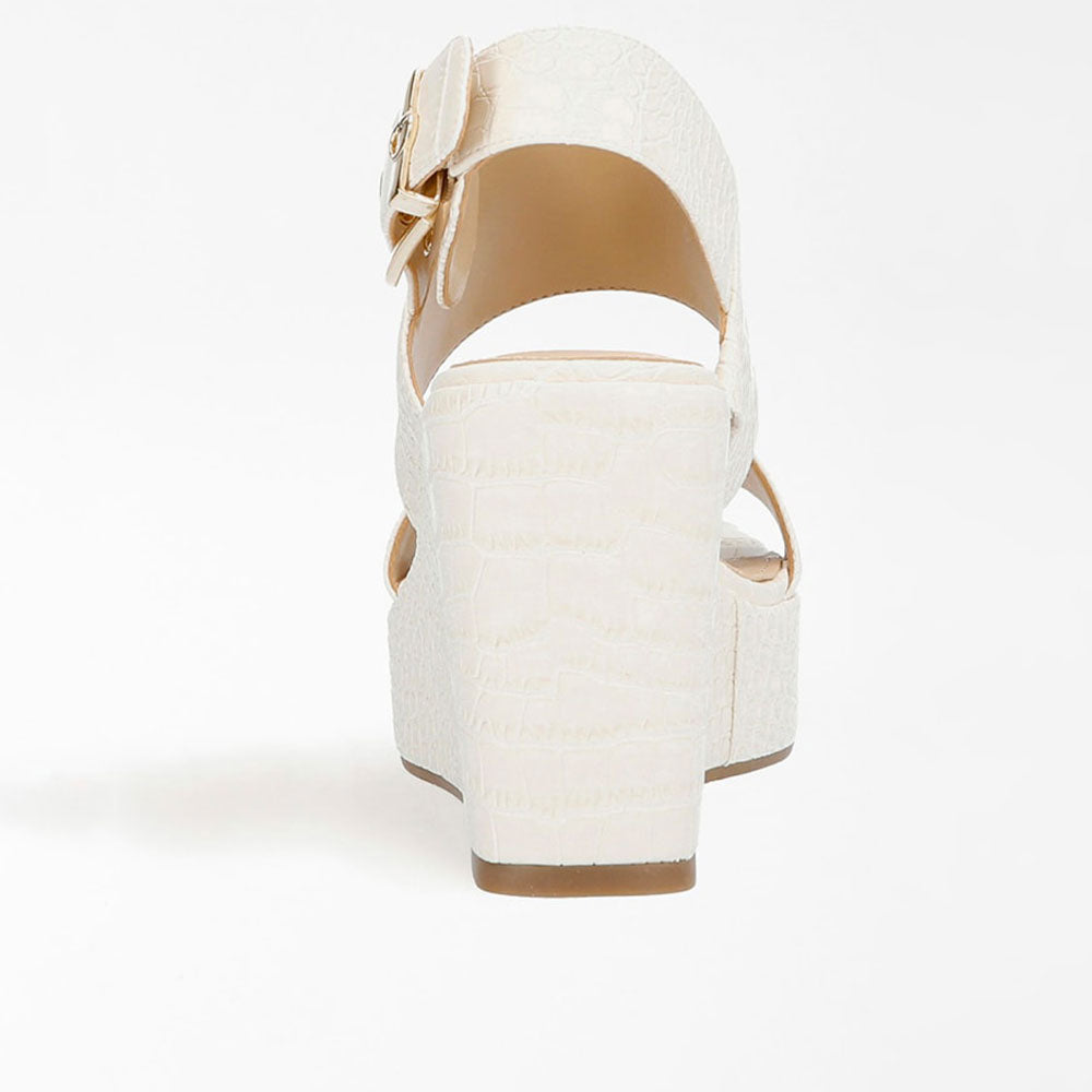 Sandali Donna con Zeppa GUESS linea Nolita stampa Cocco colore Crema