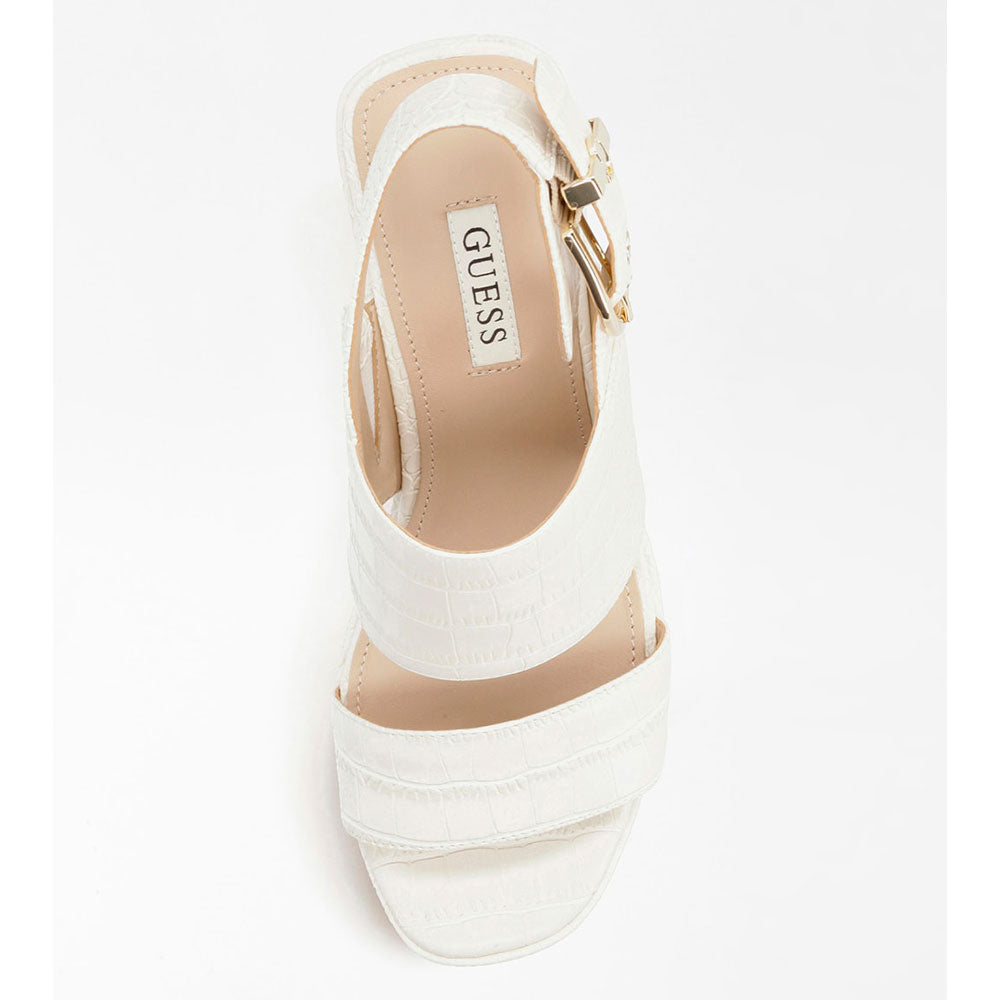 Sandali Donna con Zeppa GUESS linea Nolita stampa Cocco colore Crema
