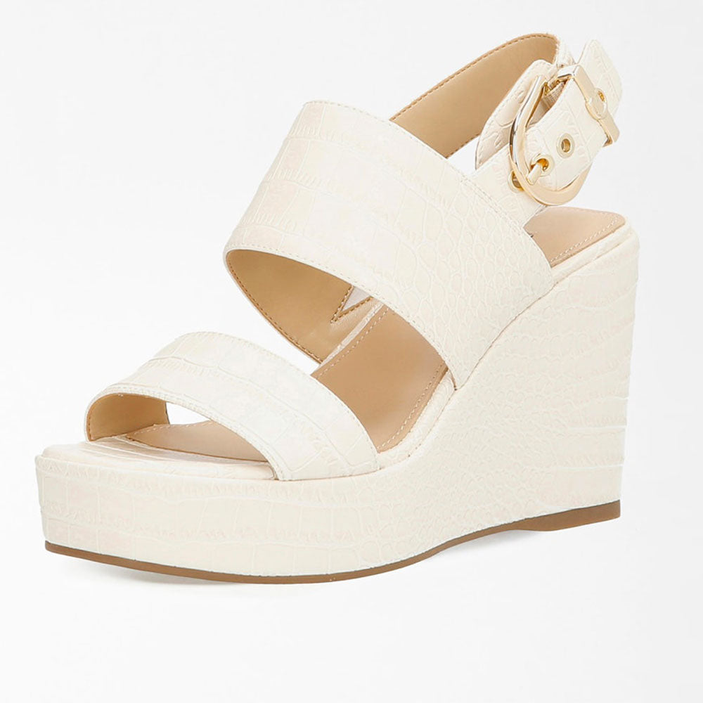 Sandali Donna con Zeppa GUESS linea Nolita stampa Cocco colore Crema