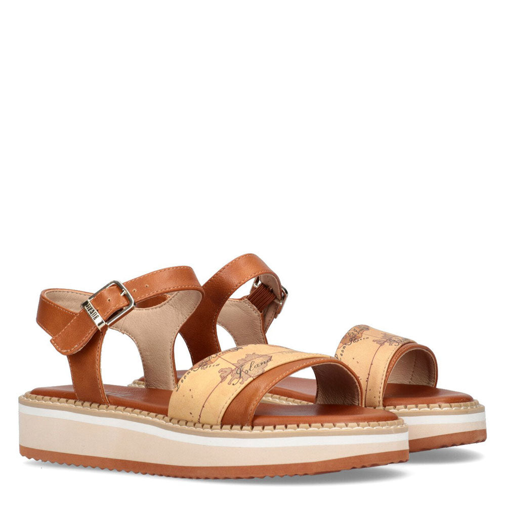 Scarpe Donna 1A Classe Alviero Martini Sandali Platform Marrone con Dettagli Geo Classic 10918