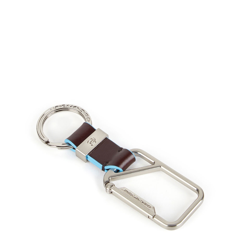 Portachiavi Uomo con Moschettone Doppio PIQUADRO in Pelle Mogano