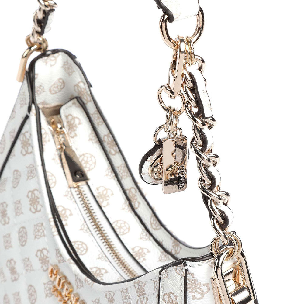 Borsa Donna Hobo a Spalla GUESS Linea Abey Colore White Logo