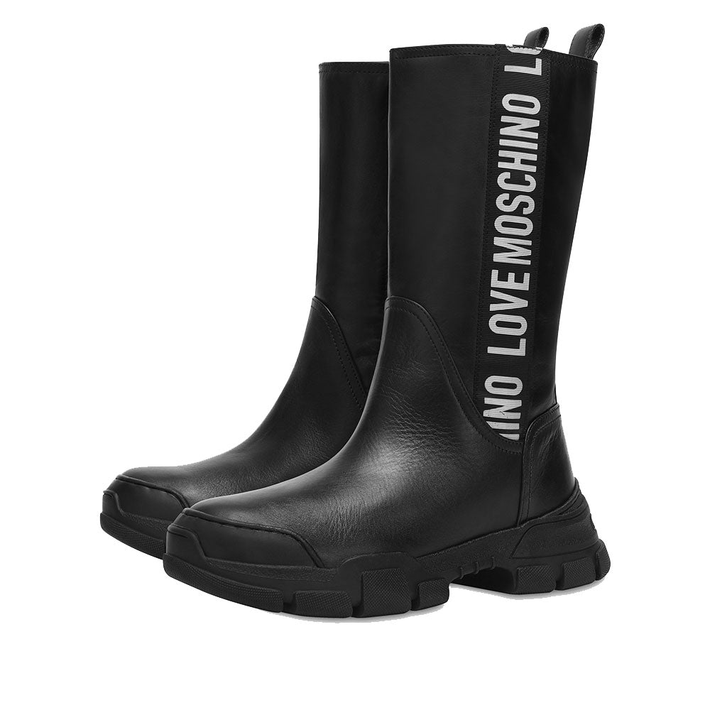 Scarpe Donna LOVE MOSCHINO linea Logo Band Stivaletti in Pelle Nera