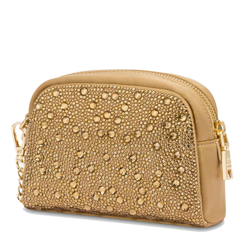 Beauty Case mit Strasssteinen LOVE MOSCHINO Gift Capsule-Linie, Farbe Gold