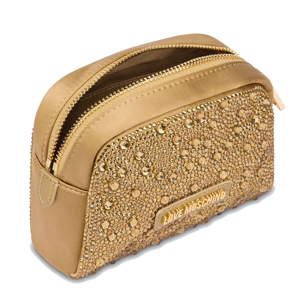 Beauty Case mit Strasssteinen LOVE MOSCHINO Gift Capsule-Linie, Farbe Gold