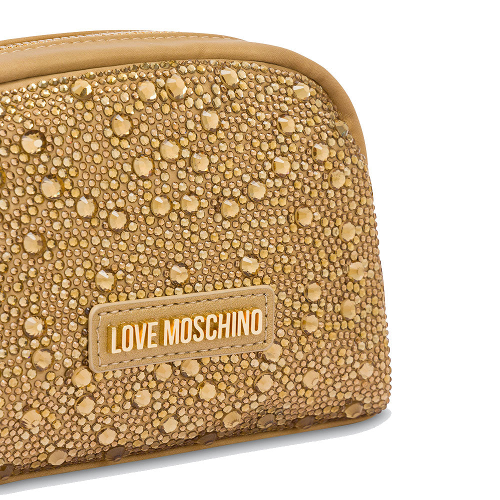 Beauty Case mit Strasssteinen LOVE MOSCHINO Gift Capsule-Linie, Farbe Gold
