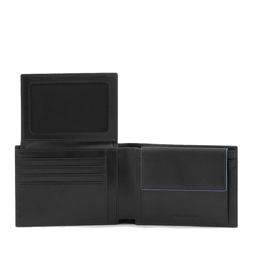 Portafoglio Uomo con Pattina e Portamonete PIQUADRO in Pelle Nera Linea B2 Revamp - PU1392B2VR