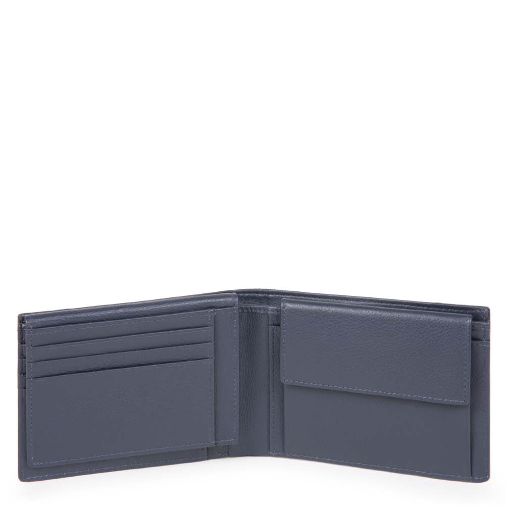 Portafoglio Uomo con Pattina e Portamonete PIQUADRO in Tessuto e Pelle Chevron - Blu PU1392P16