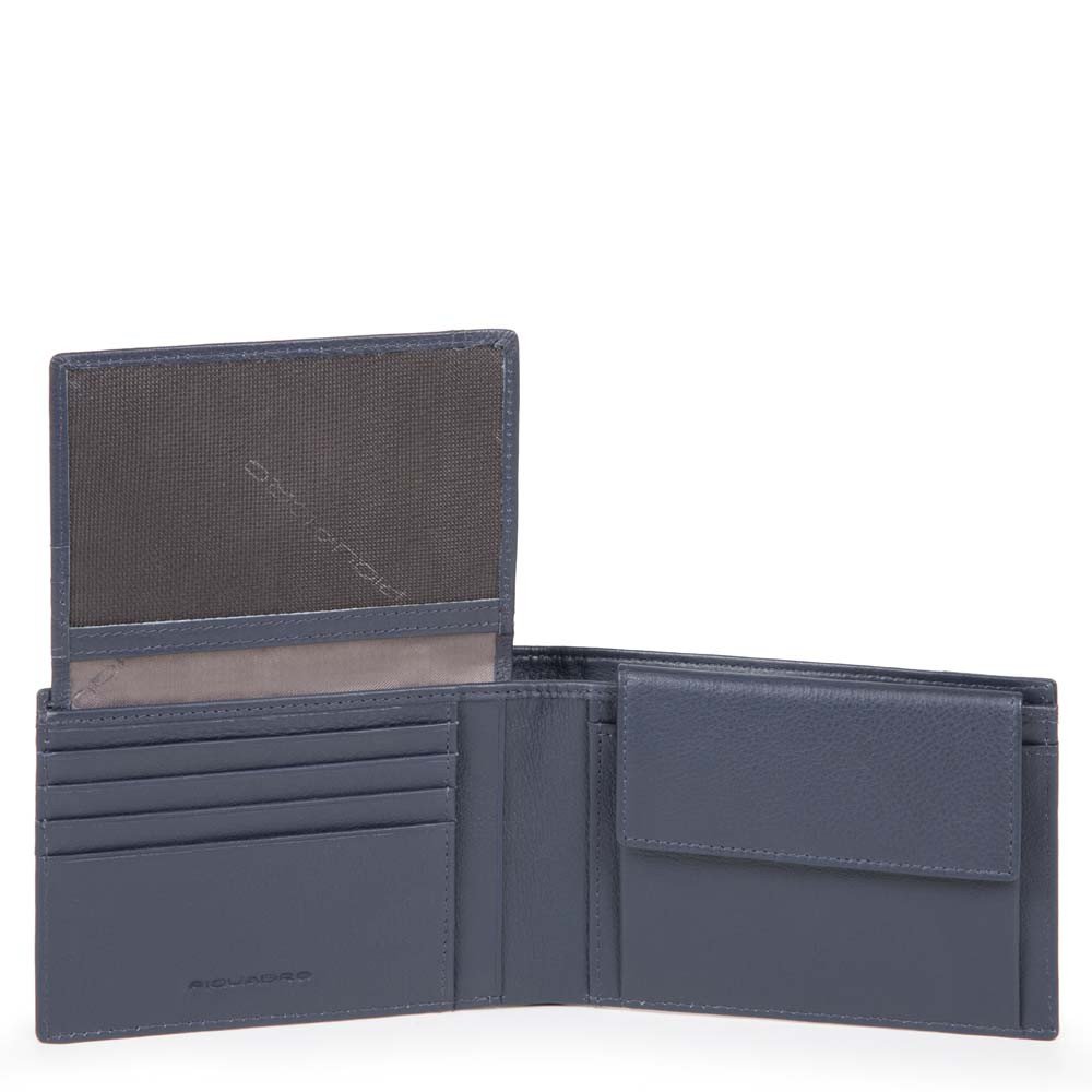 Portafoglio Uomo con Pattina e Portamonete PIQUADRO in Tessuto e Pelle Chevron - Blu PU1392P16