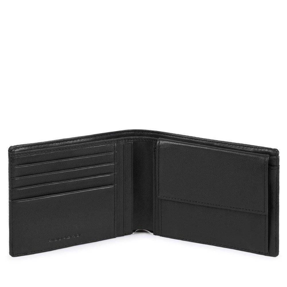 Portafoglio PIQUADRO Uomo con Portamonete In Pelle e Tessuto Colore Nero