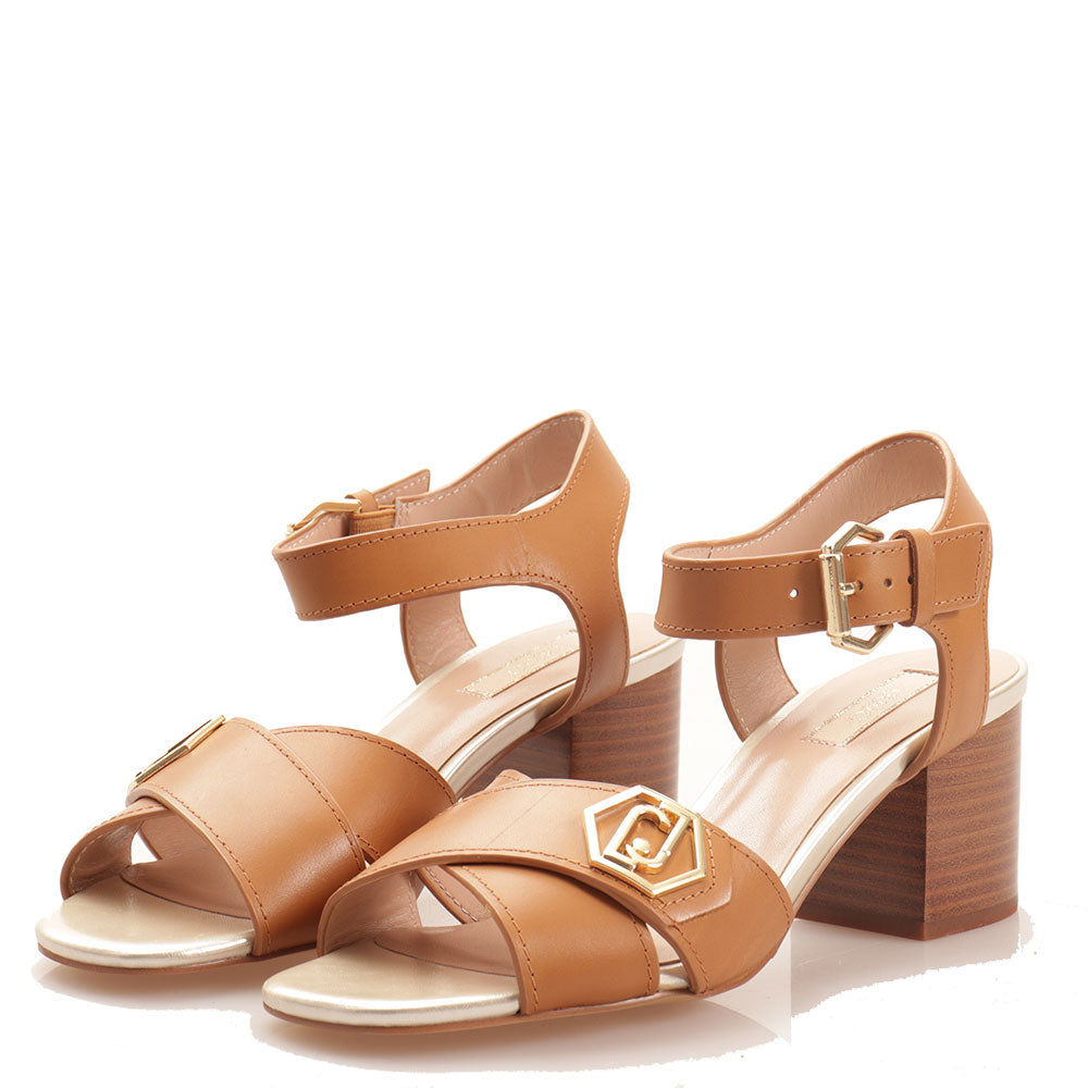 Scarpe Donna LIU JO Sandali in Pelle con Tacco Largo color Noce