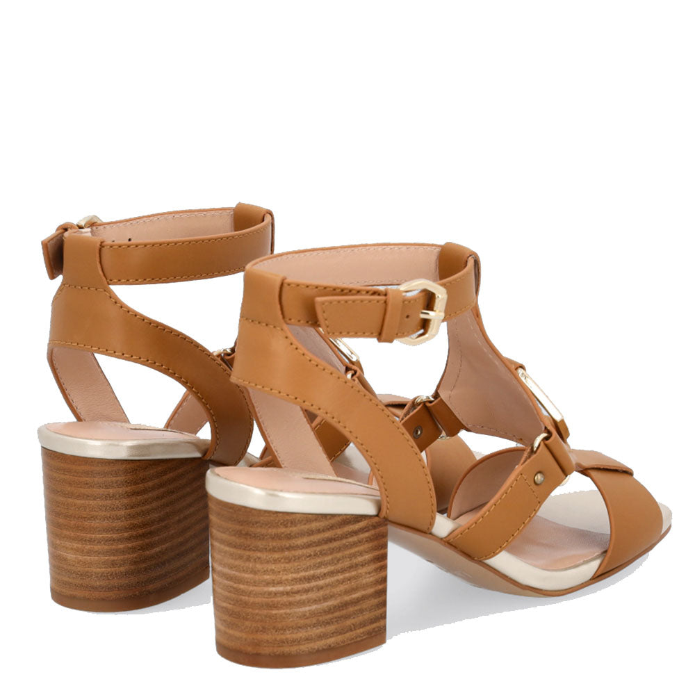 Scarpe Donna LIU JO Sandali T-Bar in Pelle con Tacco Largo color Noce