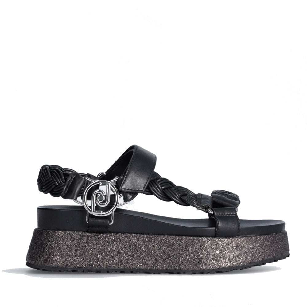 Scarpe Donna LIU JO Sandali Platform Frida 20 con Intreccio e Logo Neri