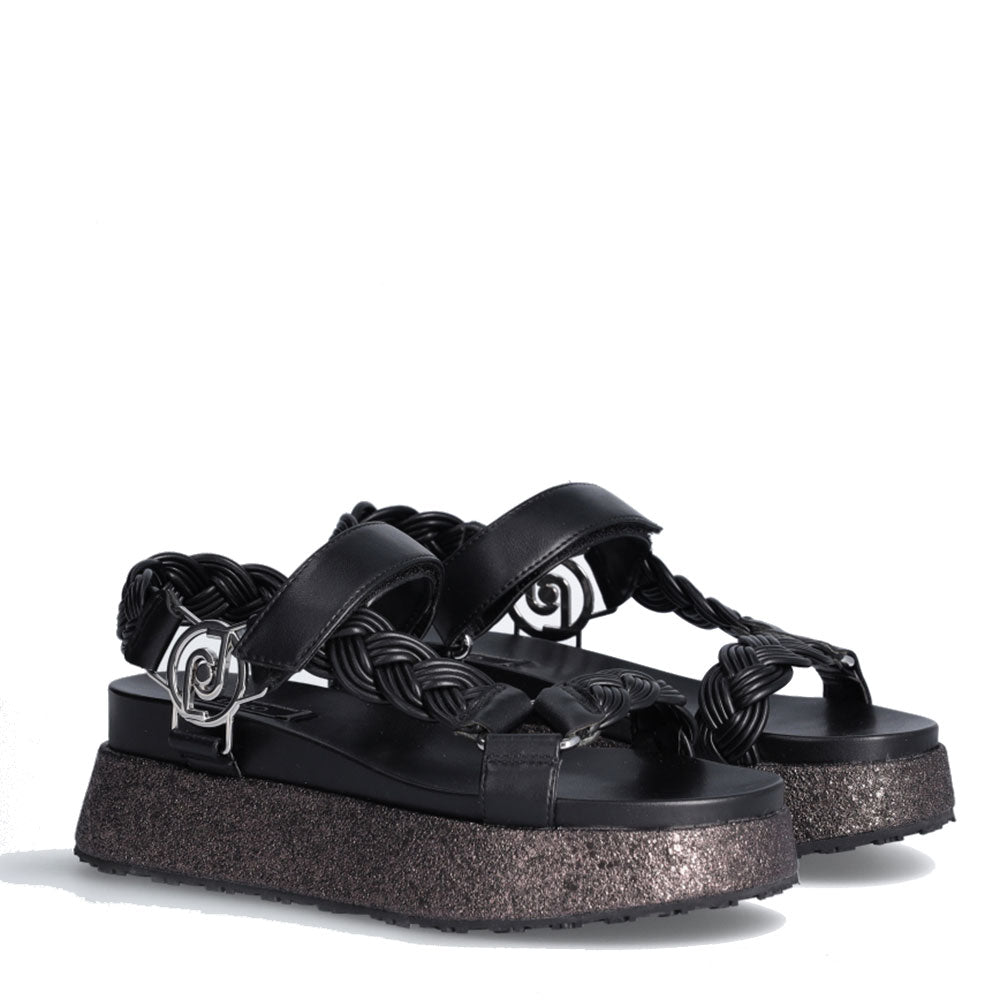 Scarpe Donna LIU JO Sandali Platform Frida 20 con Intreccio e Logo Neri