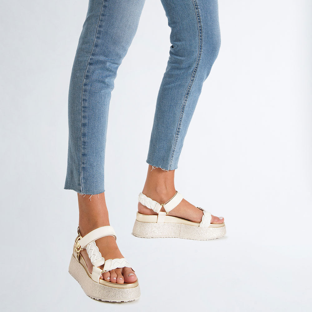 Scarpe Donna LIU JO Sandali Platform Frida 20 con Intreccio e Logo Bianchi
