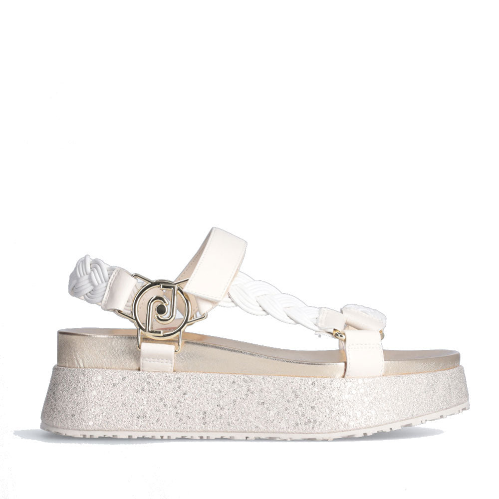 Scarpe Donna LIU JO Sandali Platform Frida 20 con Intreccio e Logo Bianchi
