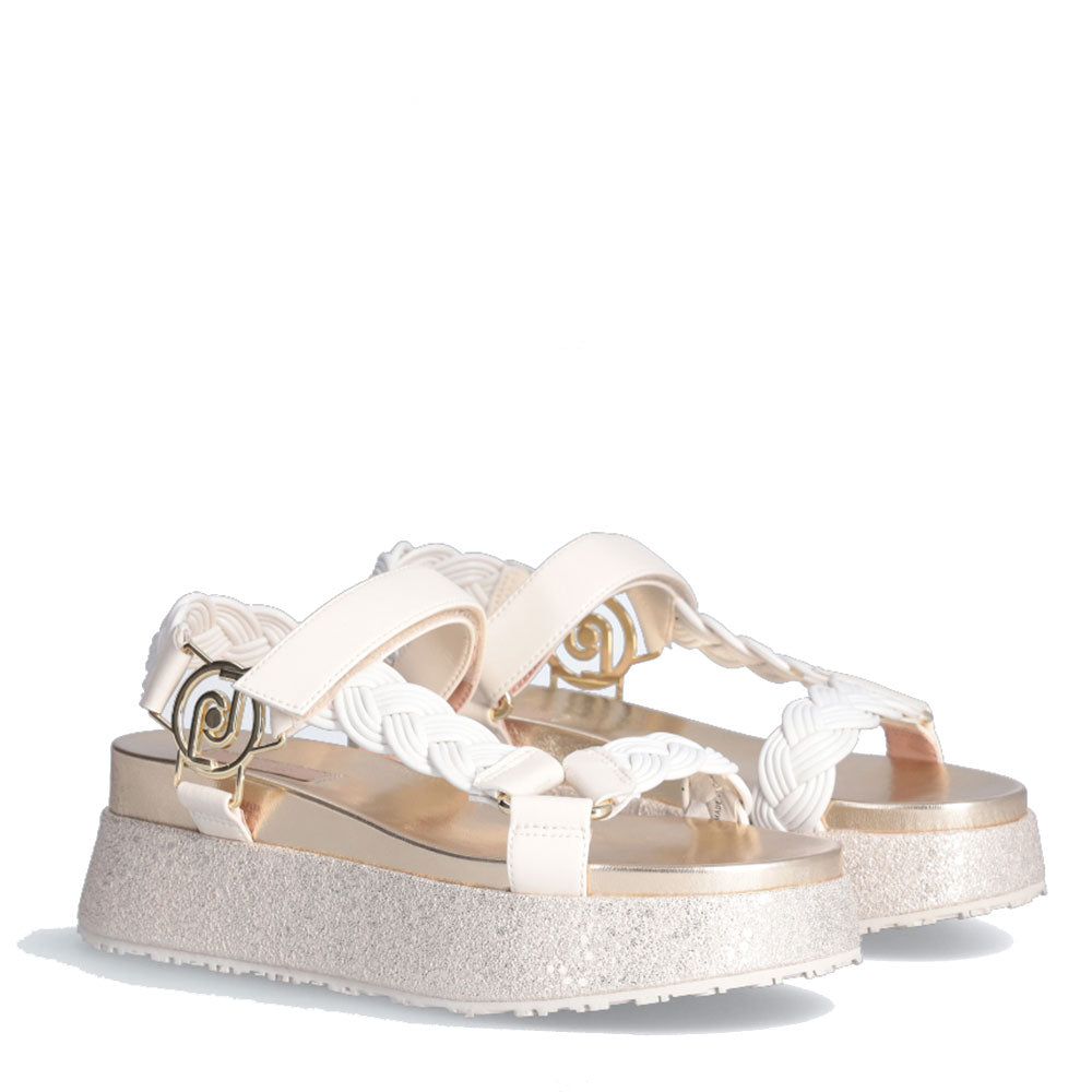 Scarpe Donna LIU JO Sandali Platform Frida 20 con Intreccio e Logo Bianchi